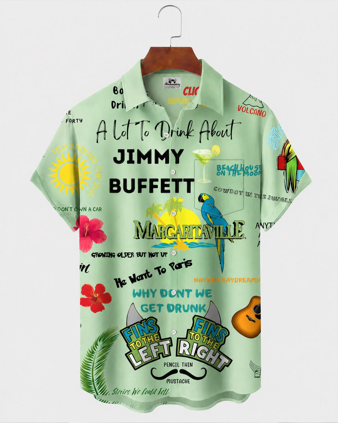 Alohadaddy® Hawaiian Parrot Print Art Button Pocket Cardigan Men&