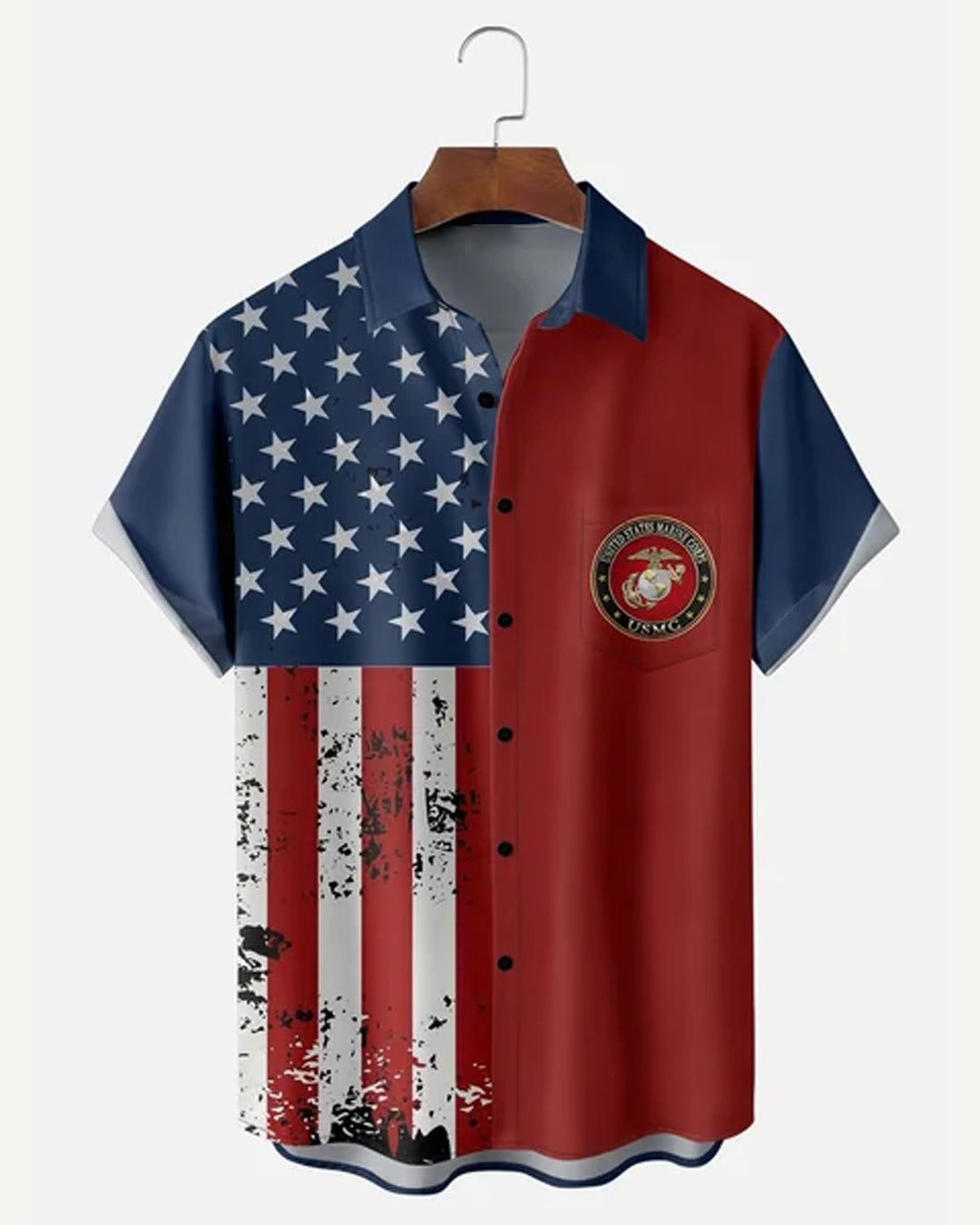 Alohadaddy® Retro 250th Independence Day U.S. Flag Holiday Short-Sleeve Shirt