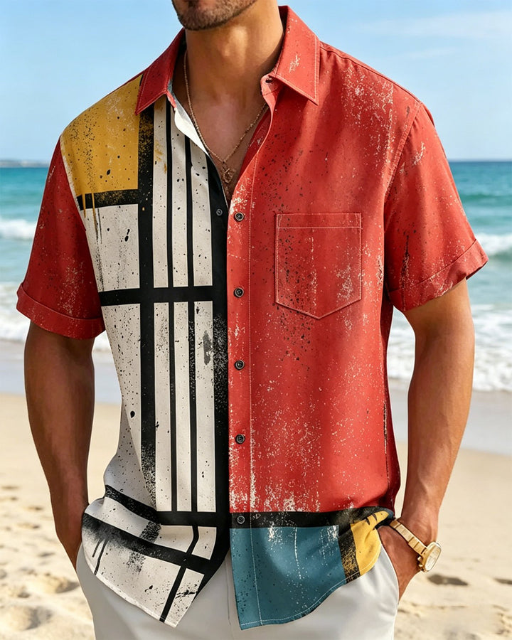 Alohadaddy® Retro Hawaiian Geometric Abstract Art Print Short-Sleeve Shirt