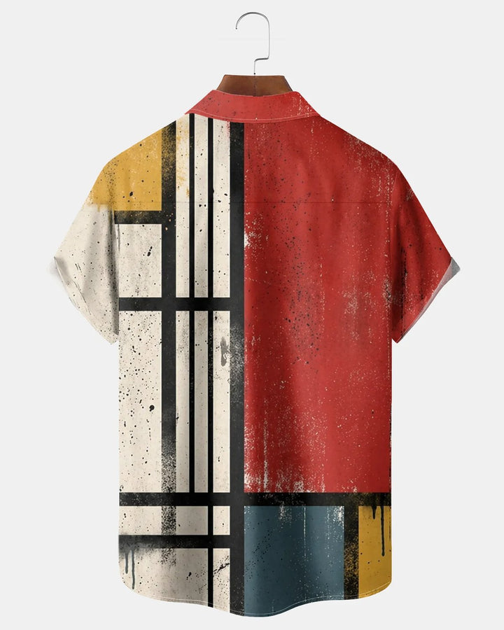 Alohadaddy® Retro Hawaiian Geometric Abstract Art Print Short-Sleeve Shirt