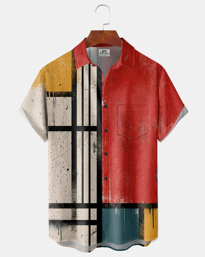Alohadaddy® Retro Hawaiian Geometric Abstract Art Print Short-Sleeve Shirt