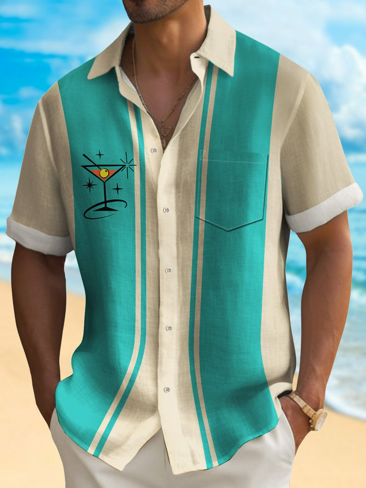 Chemise de cocktail rétro Alohadaddy Boling à géométrie médiévale Chemise à poche de camp facile d&