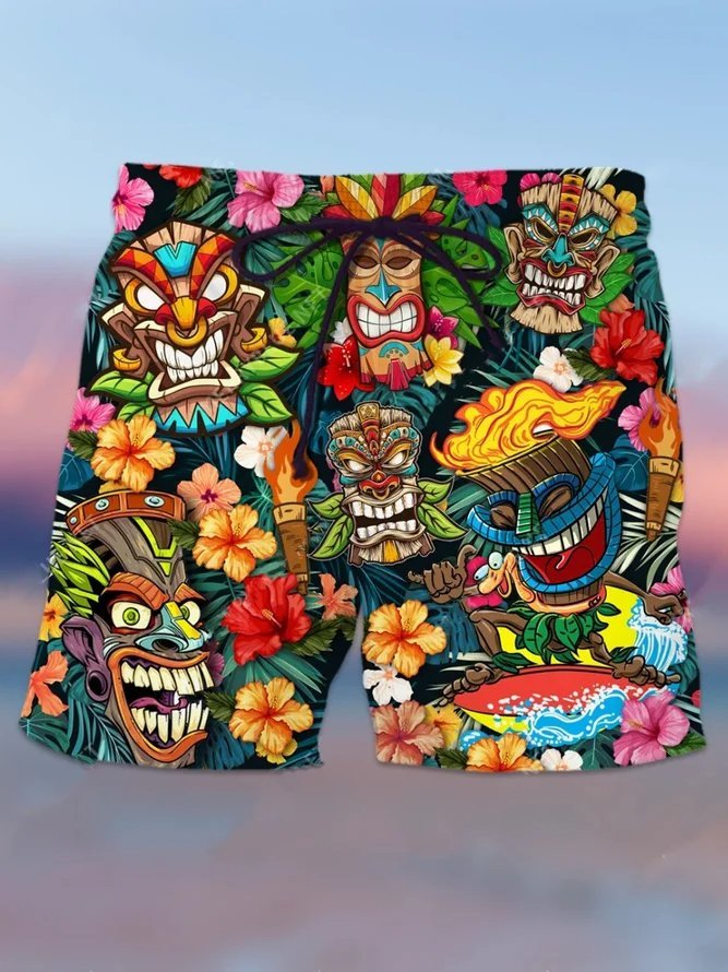 Pantalon de plage hawaïen pour homme, grande taille, séchage rapide, sans plis, culture Totem Tiki