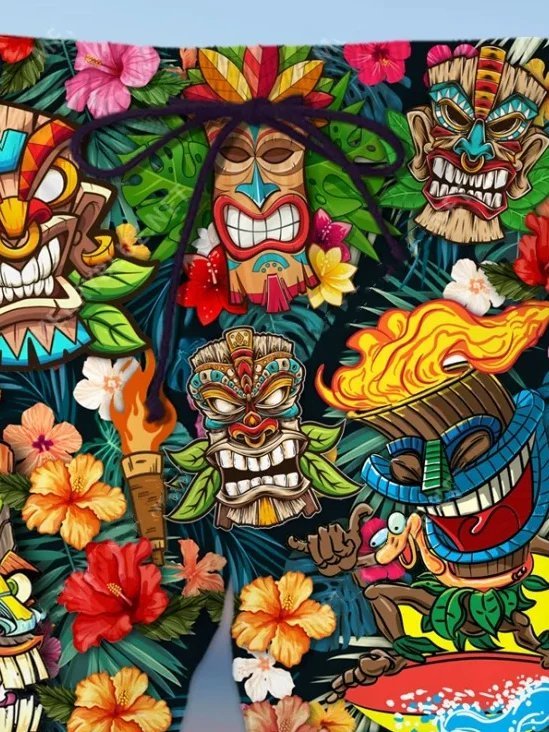 Pantalon de plage hawaïen pour homme, grande taille, séchage rapide, sans plis, culture Totem Tiki