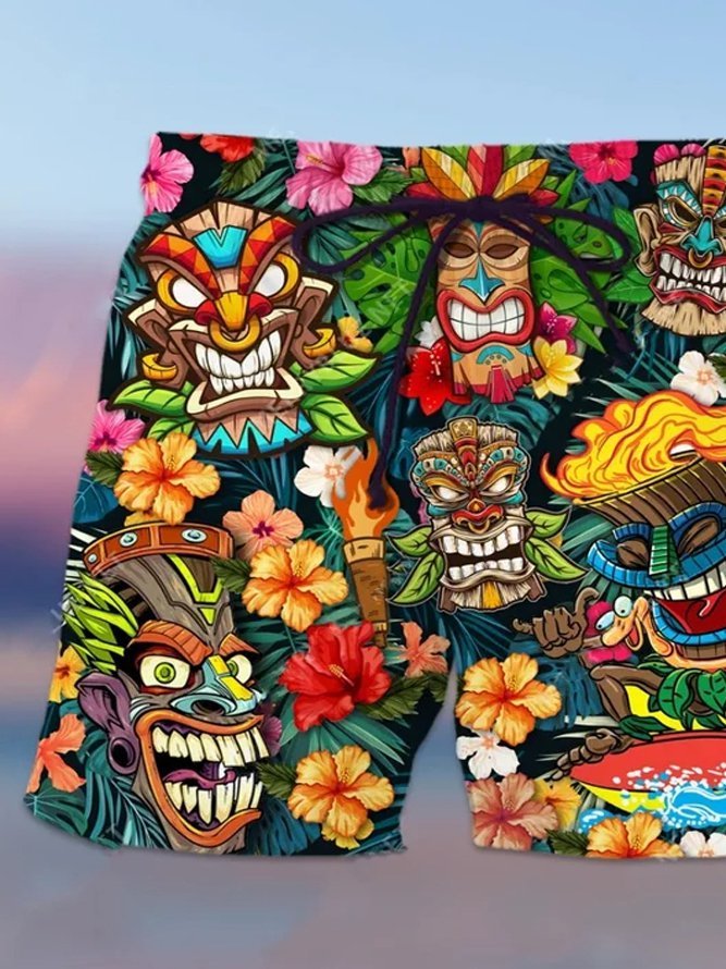 Pantalon de plage hawaïen pour homme, grande taille, séchage rapide, sans plis, culture Totem Tiki