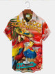 Holiday Beach Men's Hawaiian Shirts Parrot Cocktail Cartoon Stretch Oversized Aloha Shirts