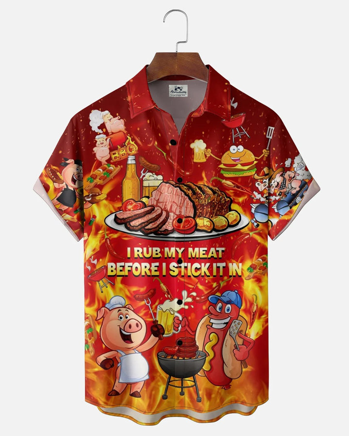 Alohadaddy® Vintage Hawaiian BBQ "Rub My Meat" Short-Sleeve Shirt