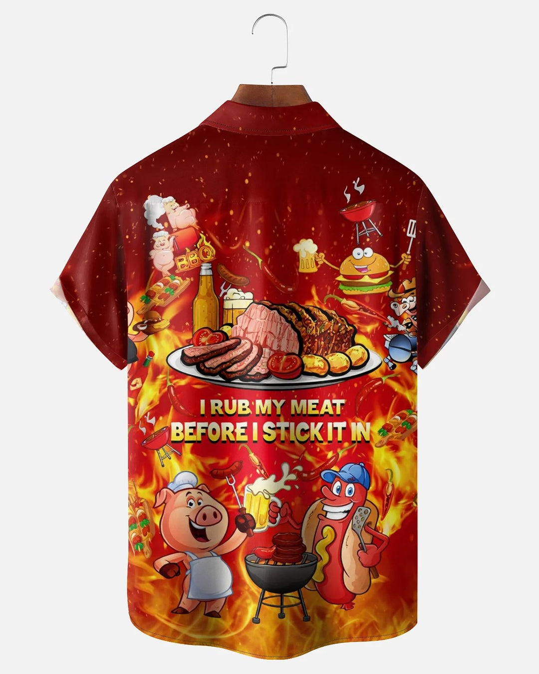 Alohadaddy® Vintage Hawaiian BBQ "Rub My Meat" Short-Sleeve Shirt