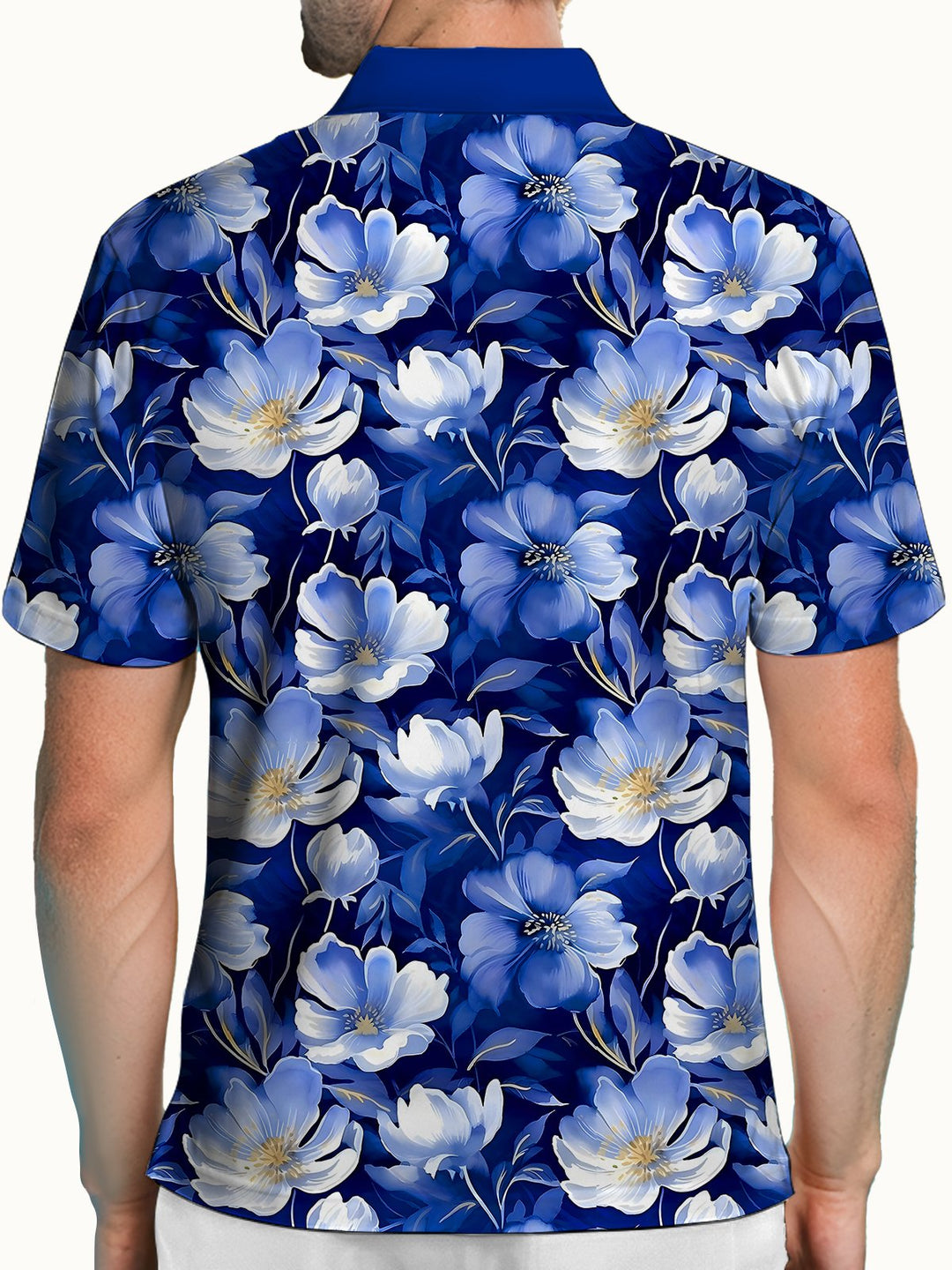 Alohadaddy® Casual Floral Art Print Chest Stretch Oversized Hawaiian Polo Shirt