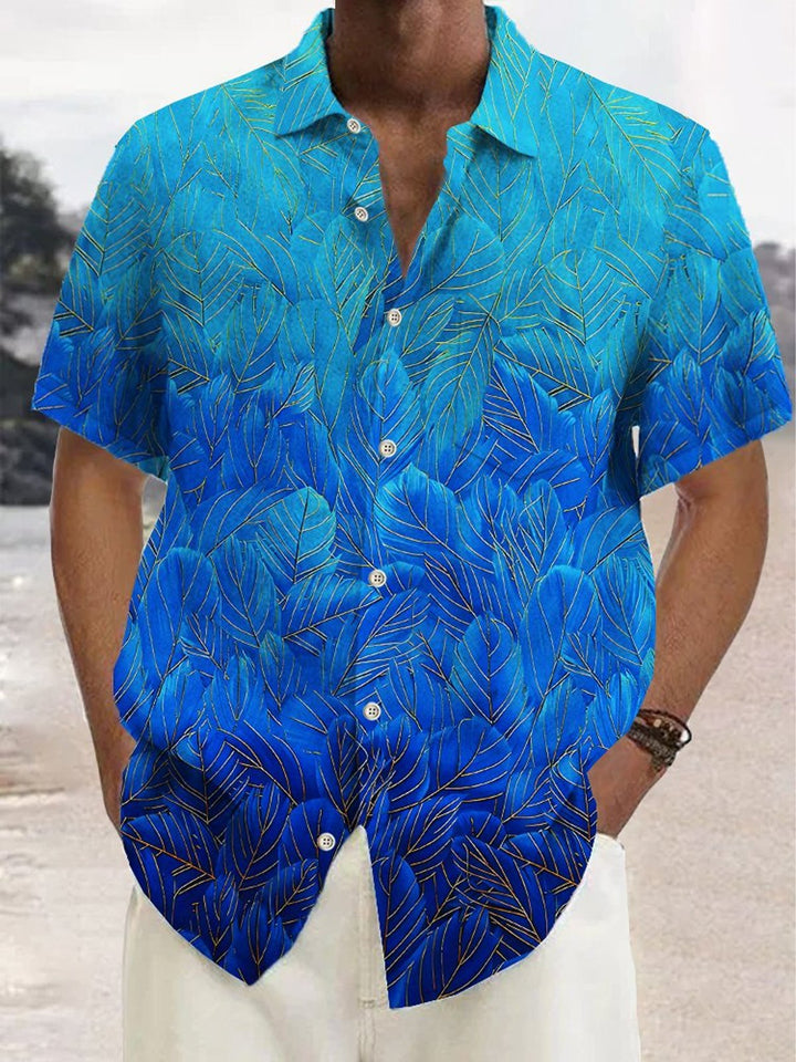 Alohadaddy® Hawaiian Vintage Gradient Feather Floral Pocket Shirt