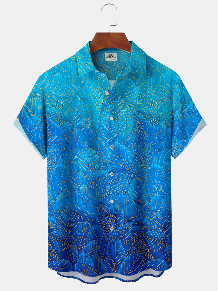 Alohadaddy® Hawaiian Vintage Gradient Feather Floral Pocket Shirt