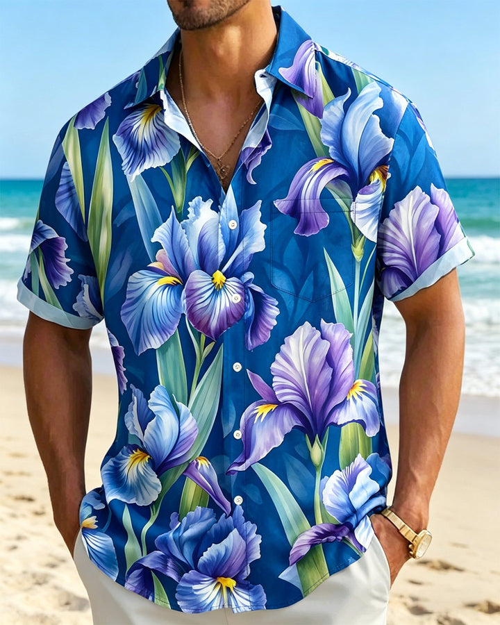 Alohadaddy® Hawaiian Holiday Tropical Floral Art Print Short-Sleeve Shirt