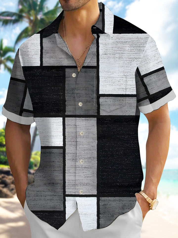 Alohadaddy® Retro Geometric Contrast Patchwork Pocket Shirt