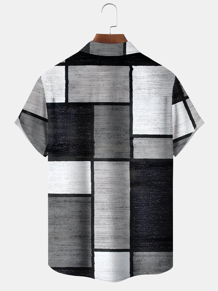 Alohadaddy® Retro Geometric Contrast Patchwork Pocket Shirt