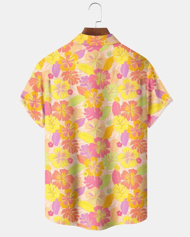 Alohadaddy® Hawaiian Holiday Tropical Hibiscus Floral Print Short-Sleeve Shirt