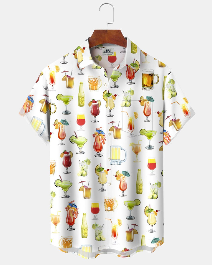 Alohadaddy® Hawaiian Beach Cocktail Margarita Print Short-Sleeve Shirt