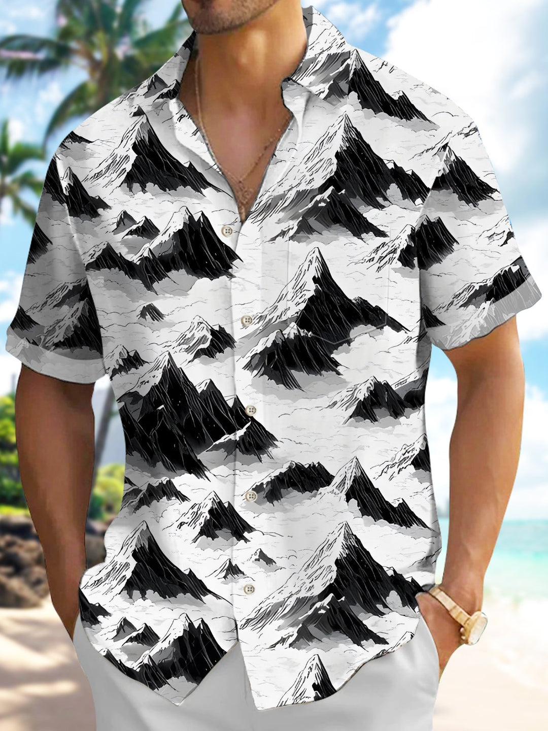 Alohadaddy® Vintage Art Mountain Snow Gradient Men&