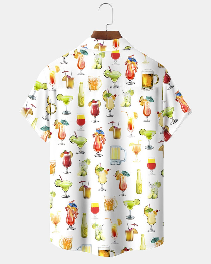 Alohadaddy® Hawaiian Beach Cocktail Margarita Print Short-Sleeve Shirt