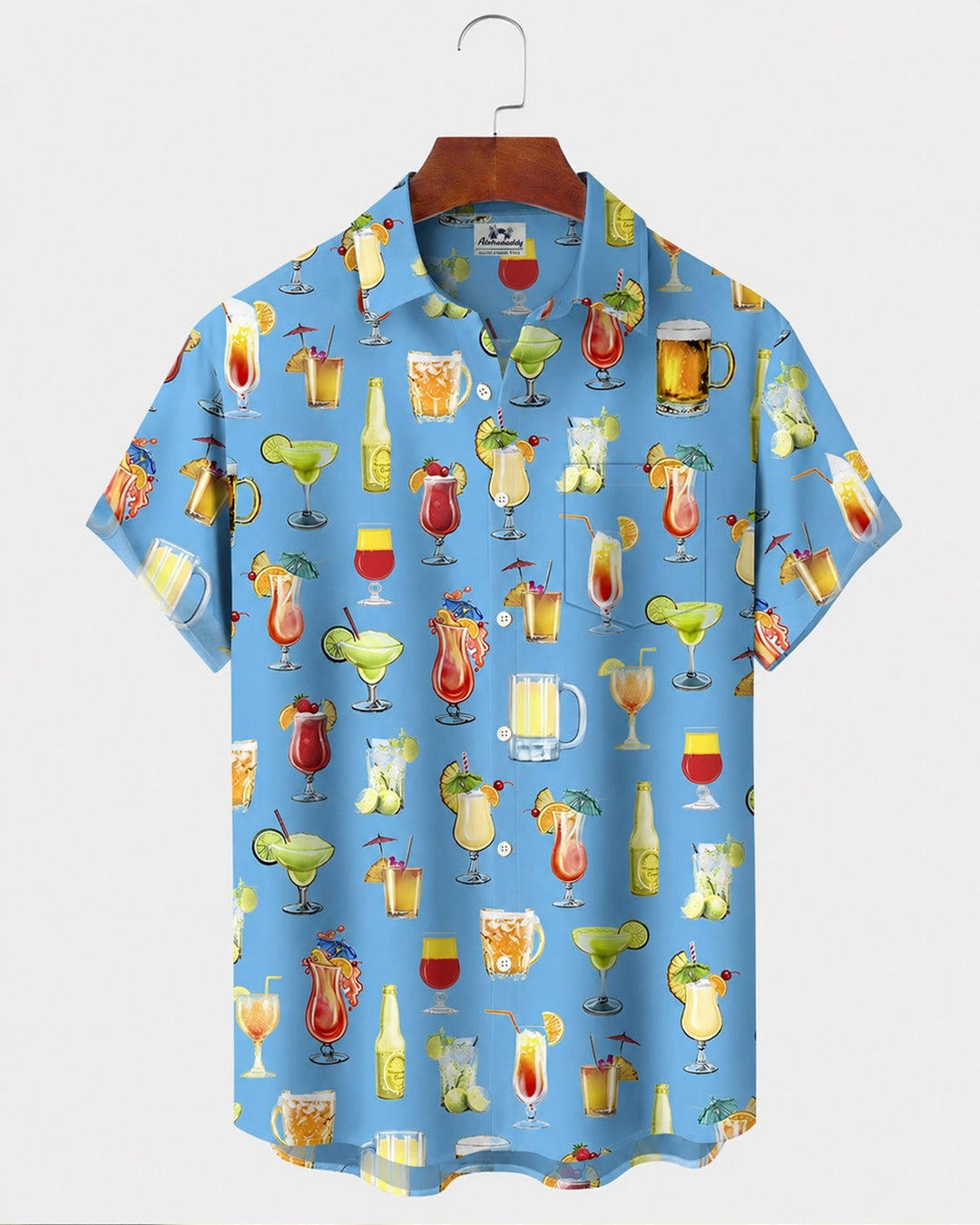 Alohadaddy® Hawaiian Beach Cocktail Margarita Print Short-Sleeve Shirt