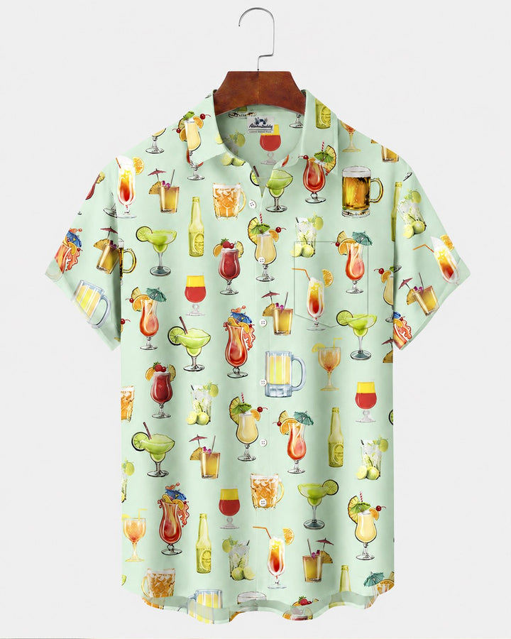 Alohadaddy® Hawaiian Beach Cocktail Margarita Print Short-Sleeve Shirt