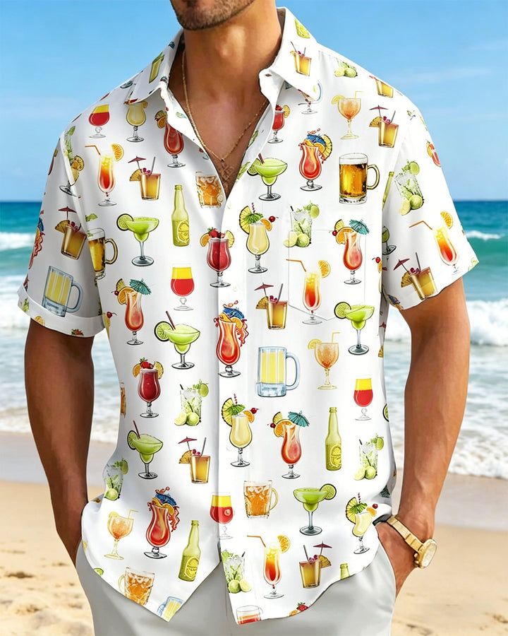 Alohadaddy® Hawaiian Beach Cocktail Margarita Print Short-Sleeve Shirt