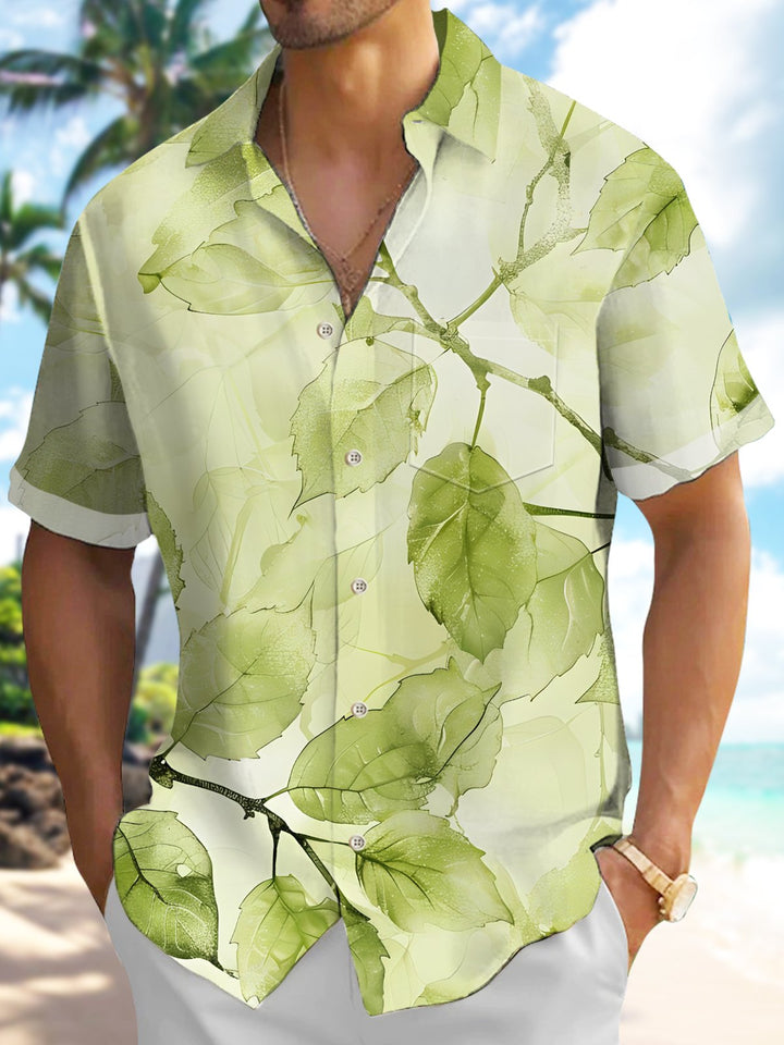 Alohadaddy® Hawaiian Floral Leaves Ombre Short Sleeve Pocket Shirt