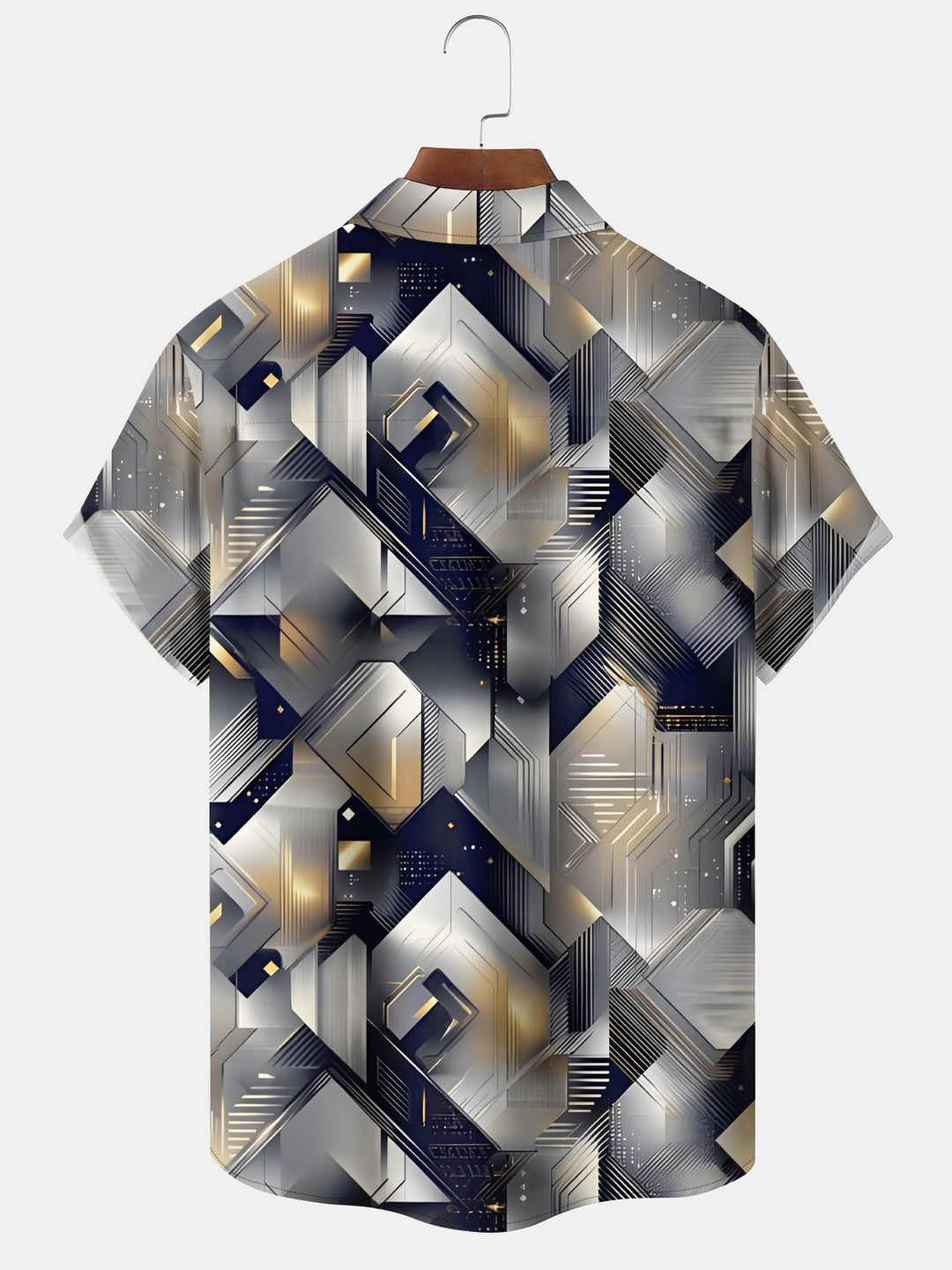 Alohadaddy® Vintage Art Gradient Geometric Squares Abstract Button Pocket Shirt