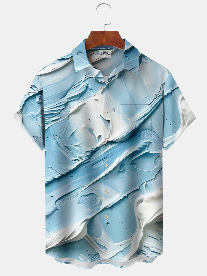 Alohadaddy® Vintage Art Oil Painting Abstract Ice Cream Mens Button Pocket Shirt