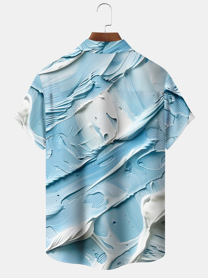 Alohadaddy® Vintage Art Oil Painting Abstract Ice Cream Mens Button Pocket Shirt