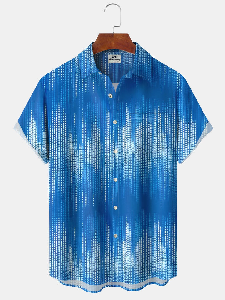 Alohadaddy® Retro Line Geometric Gradient Abstract Button Pocket Shirt