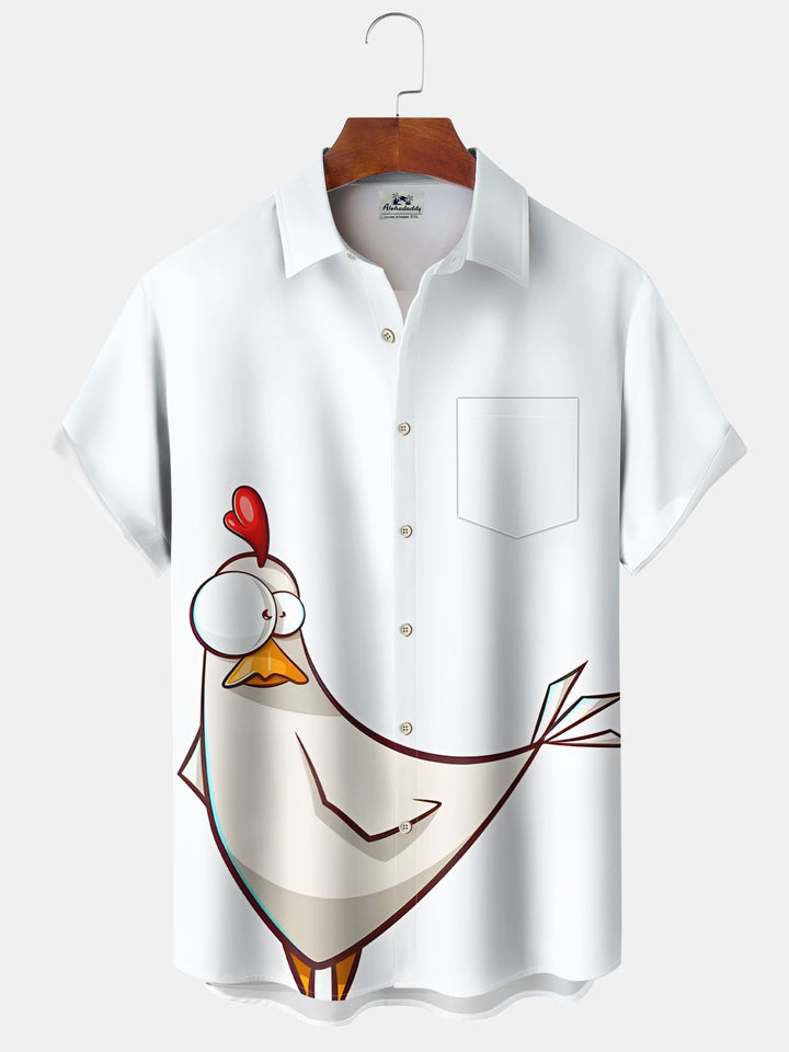 Alohadaddy® Retro Rooster Cartoon Funny Button Pocket Shirt