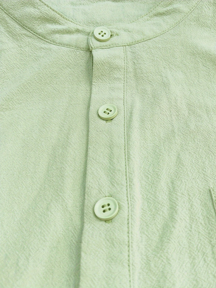 Alohadaddy® Basic Solid Stand Collar Button Henley Cotton Shirt