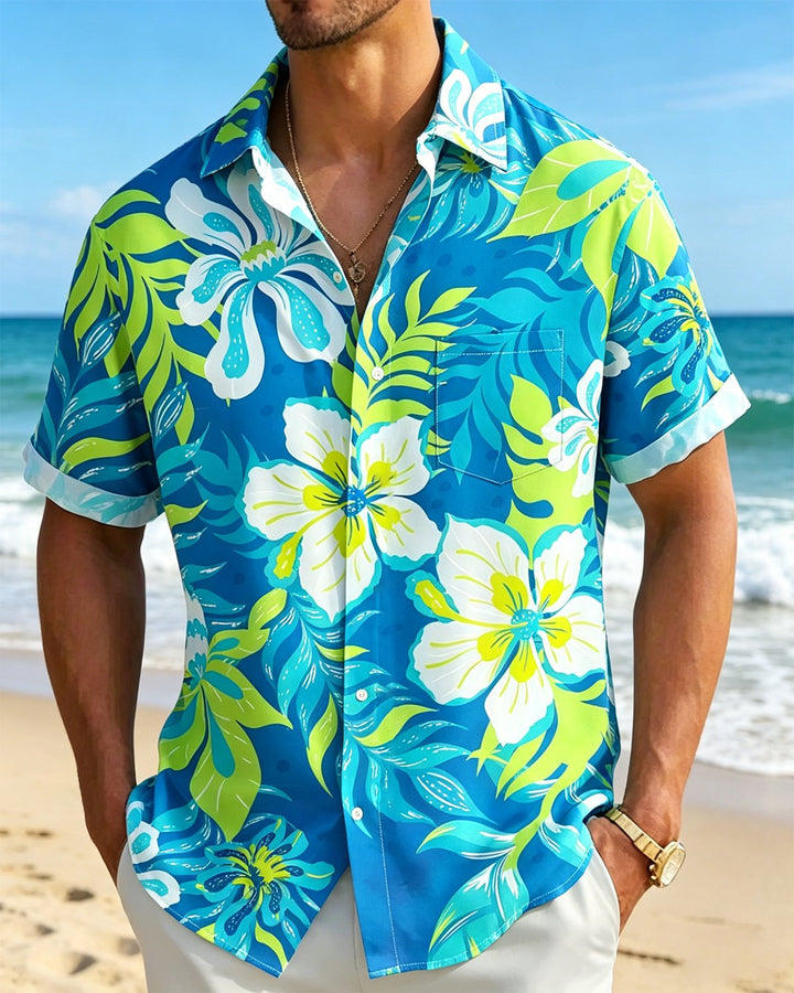 Alohadaddy® Hawaiian Floral Tropical Print Short-Sleeve Shirt