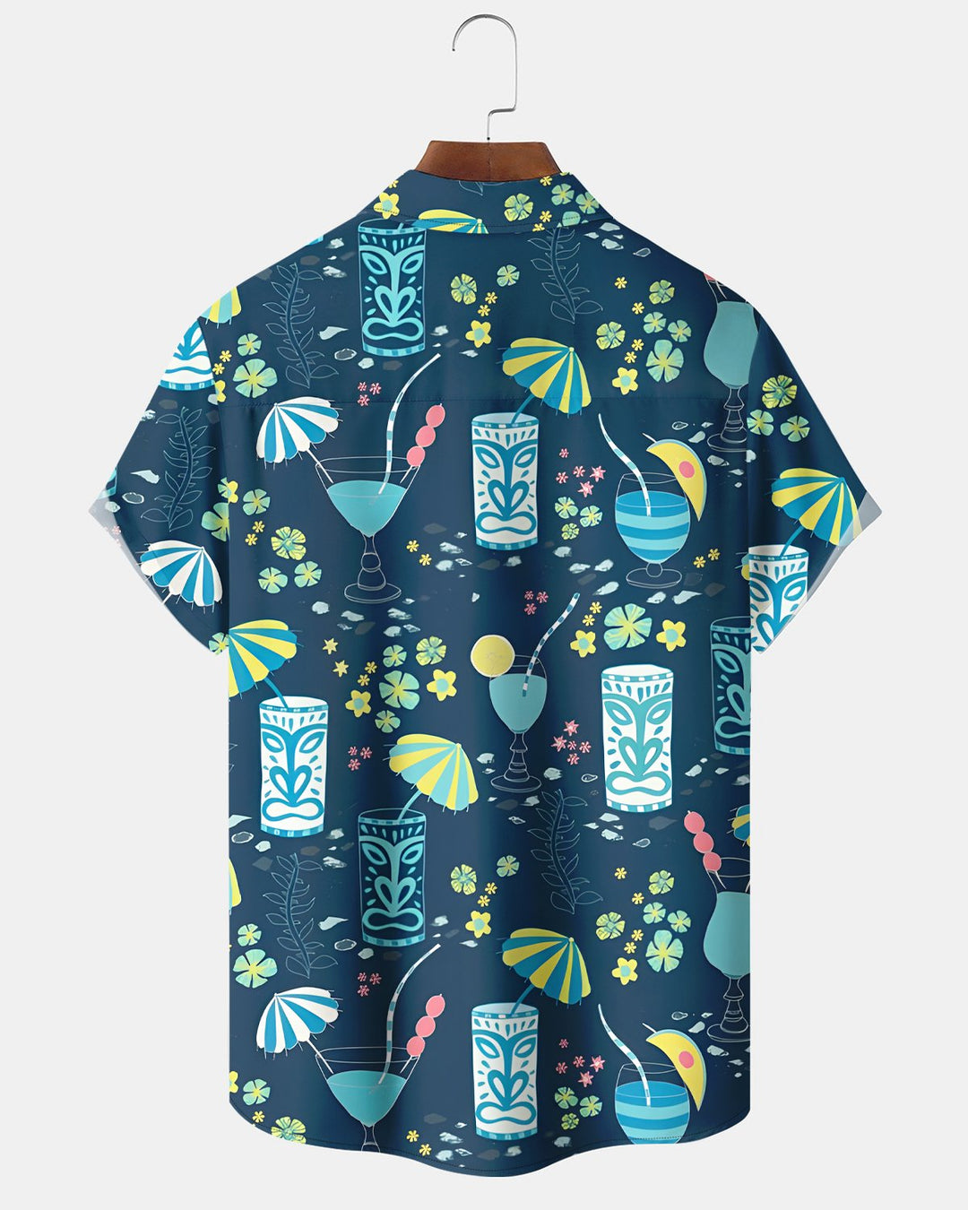 Alohadaddy® Hawaiian Tiki Print Coconut Tree Cocktail Short-Sleeve Shirt