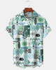 Alohadaddy® Hawaiian Tiki Coconut Cocktail Classic Geometric Print Short-Sleeve Shirt