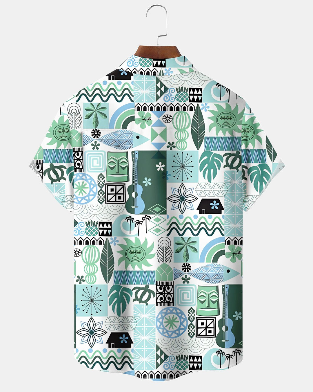 Alohadaddy® Hawaiian Tiki Coconut Cocktail Classic Geometric Print Short-Sleeve Shirt