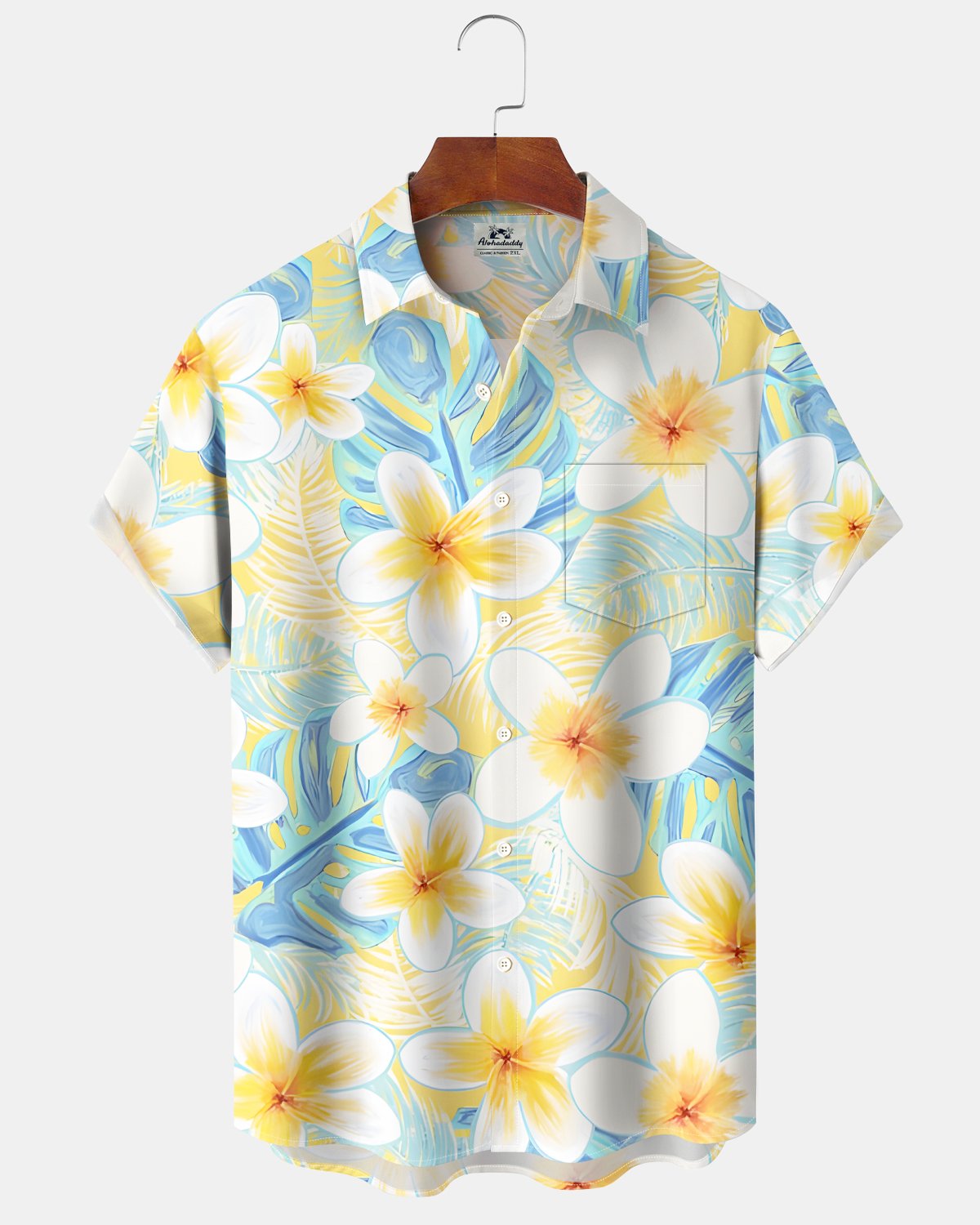 Alohadaddy® Hawaiian Tropical Plumeria Print Short-Sleeve Shirt