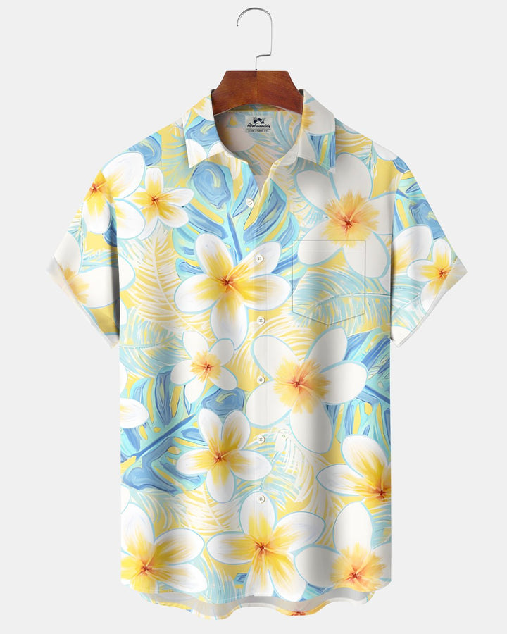 Alohadaddy® Hawaiian Tropical Plumeria Print Short-Sleeve Shirt
