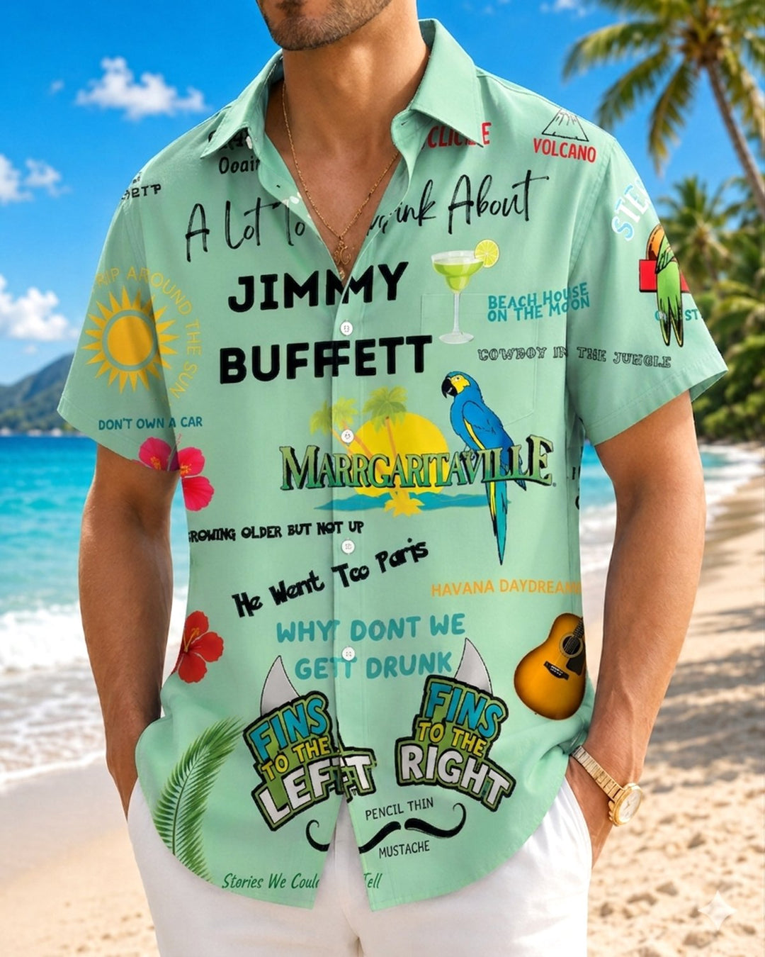 Alohadaddy® Hawaiian Parrot Print Art Button Pocket Cardigan Men&