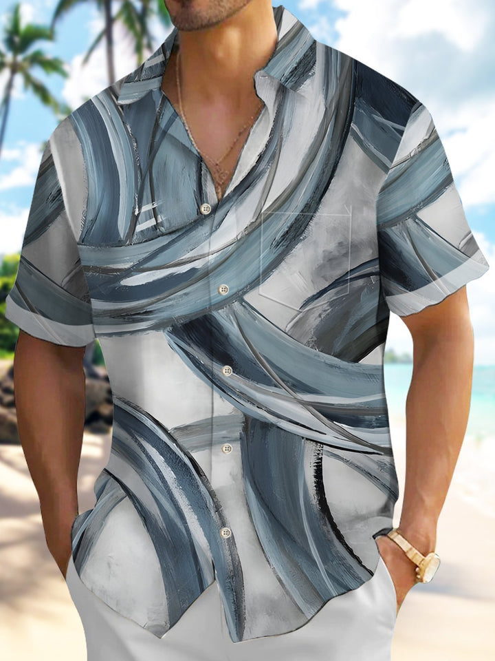 Alohadaddy® Vintage Textured Geometric Short Sleeve Pocket Shirt