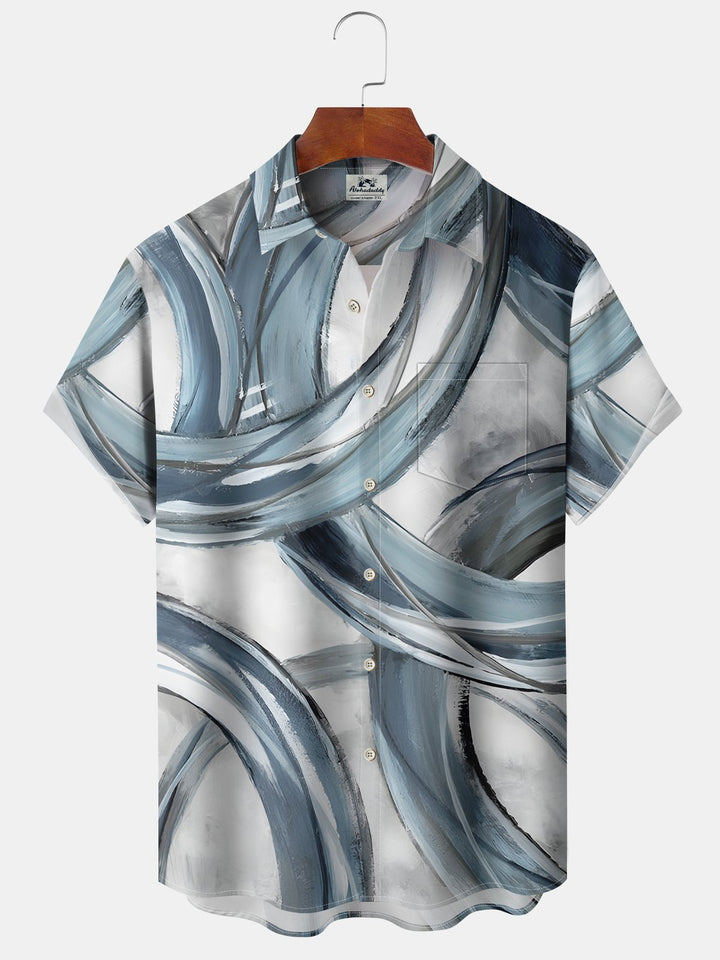 Alohadaddy® Vintage Textured Geometric Short Sleeve Pocket Shirt