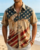 Alohadaddy® Men's Vintage-Textured Distressed Print Independence Day American Flag Short-Sleeve Shirt