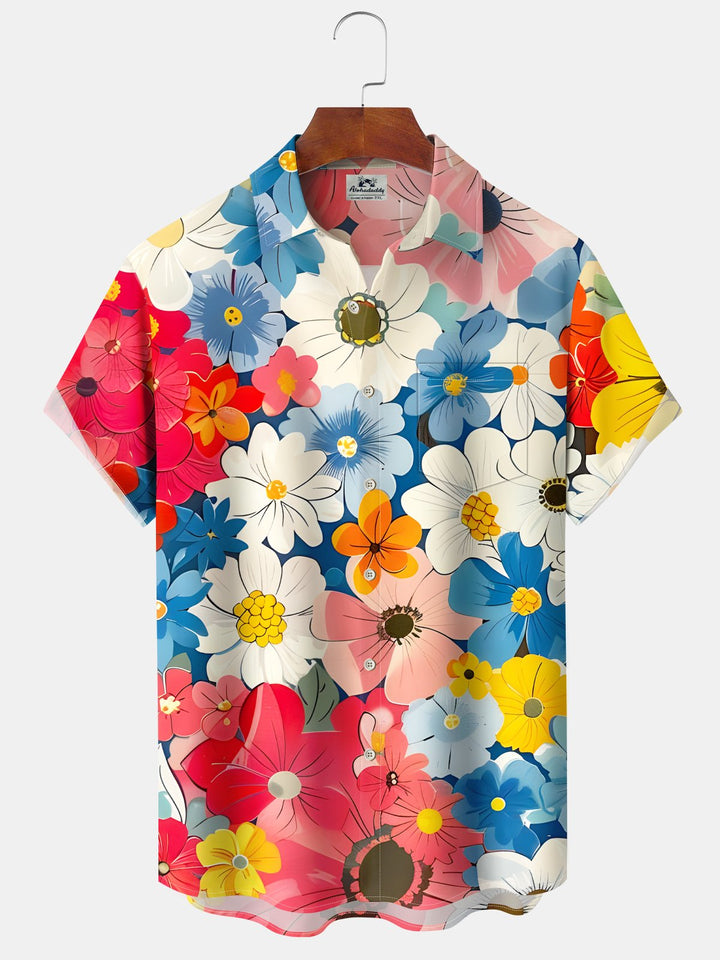 Alohadaddy® Hawaiian 70s Vintage Floral Tropical Button Pocket Shirt