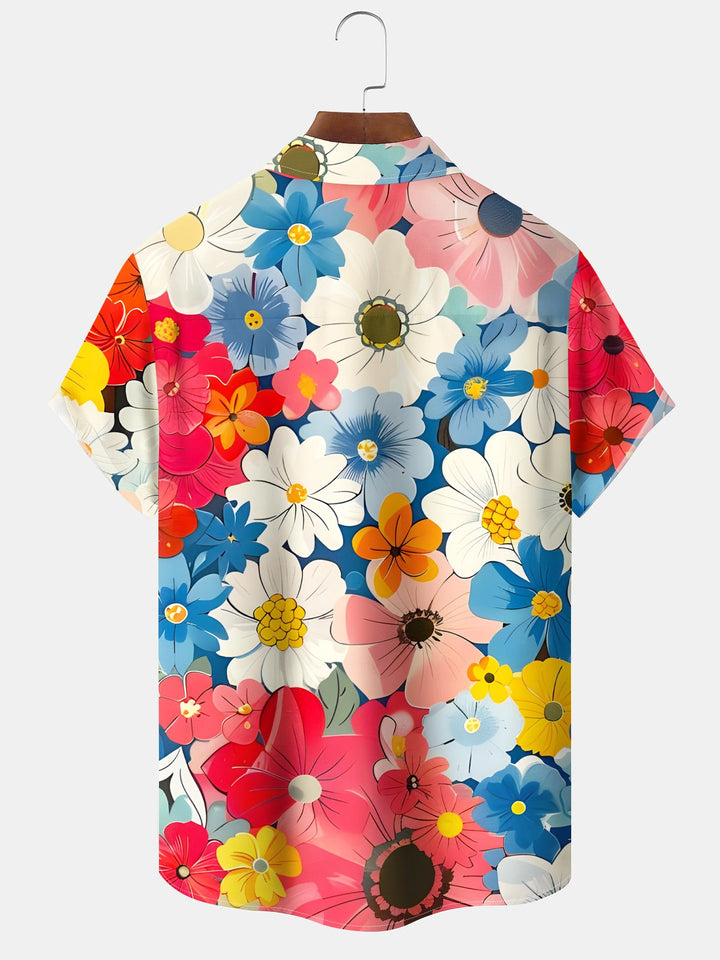 Alohadaddy® Hawaiian 70s Vintage Floral Tropical Button Pocket Shirt