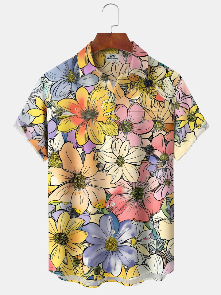 Alohadaddy® Hawaiian Vintage 70s Floral Tropical Button Pocket Shirt