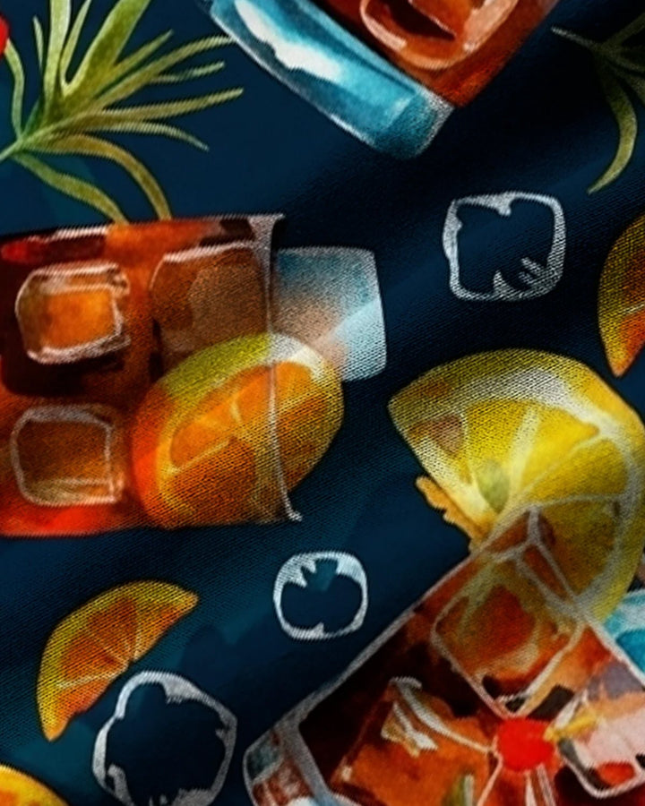 Alohadaddy® Hawaiian Tropical Floral Cocktail Print Short-Sleeve Shirt