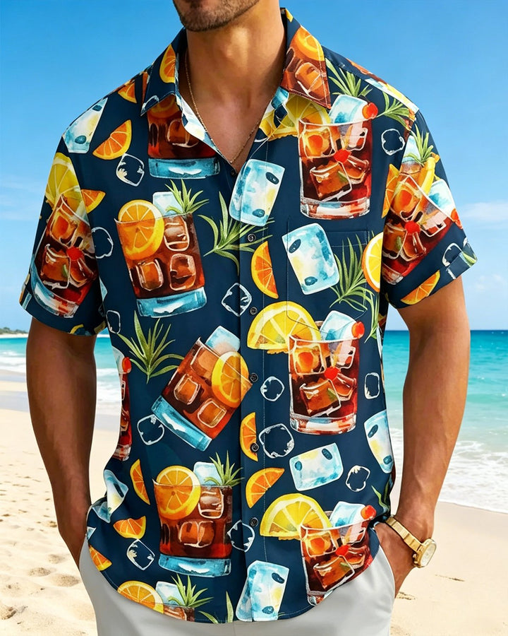 Alohadaddy® Hawaiian Tropical Floral Cocktail Print Short-Sleeve Shirt