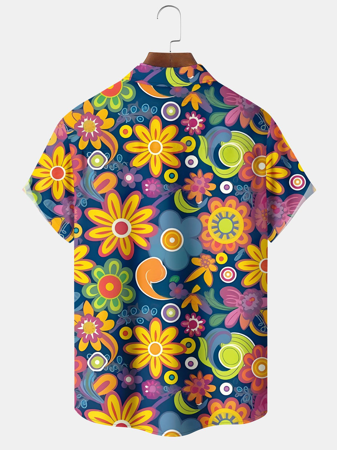 Alohadaddy® 1970s Retro Music Hippie Psychedelic Flower Pocket Shirt