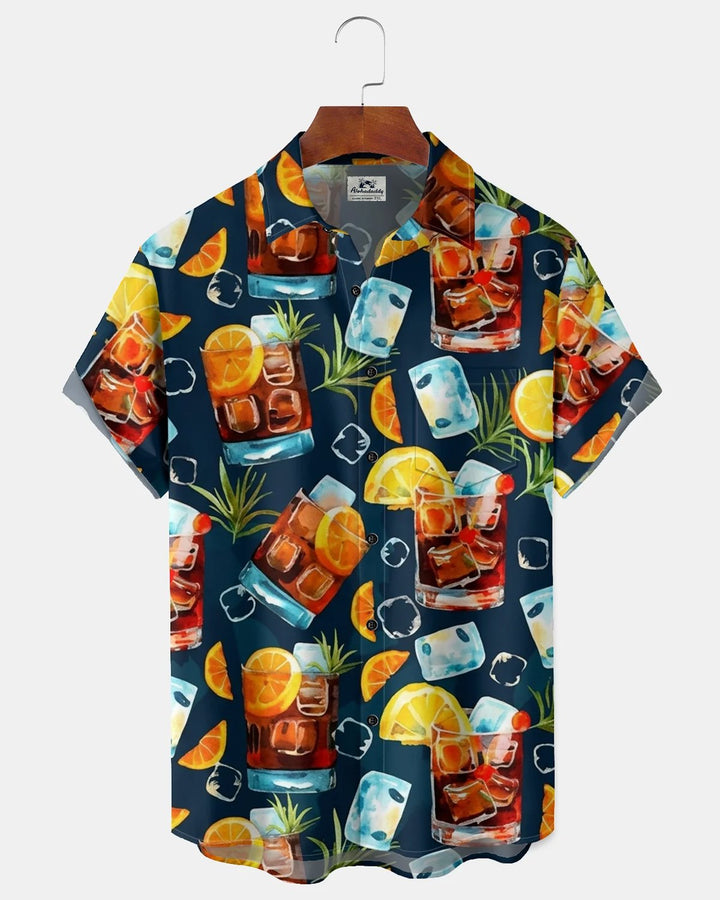 Alohadaddy® Hawaiian Tropical Floral Cocktail Print Short-Sleeve Shirt