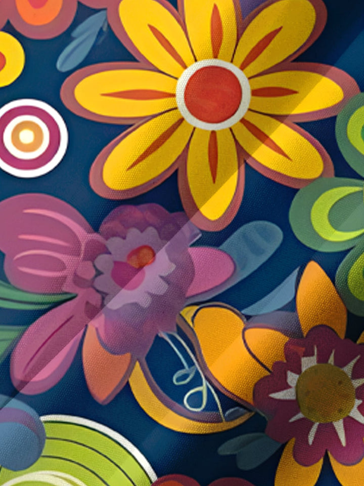 Alohadaddy® 1970s Retro Music Hippie Psychedelic Flower Pocket Shirt